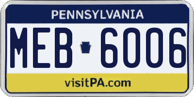PA license plate MEB6006