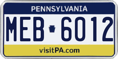 PA license plate MEB6012