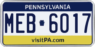 PA license plate MEB6017