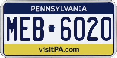 PA license plate MEB6020