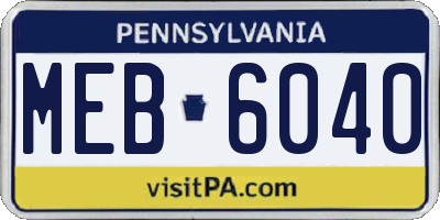 PA license plate MEB6040