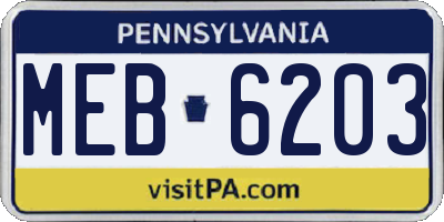 PA license plate MEB6203