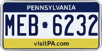 PA license plate MEB6232