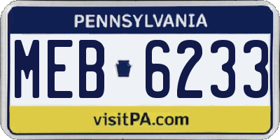 PA license plate MEB6233