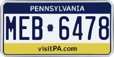 PA license plate MEB6478