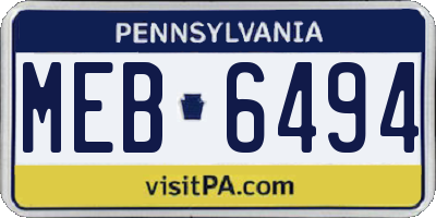 PA license plate MEB6494