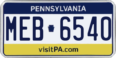 PA license plate MEB6540