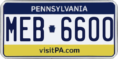 PA license plate MEB6600
