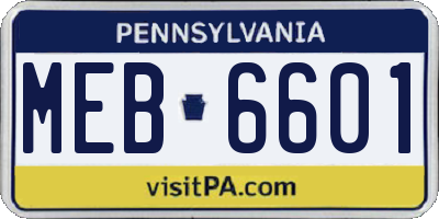 PA license plate MEB6601