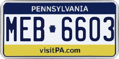 PA license plate MEB6603