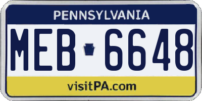 PA license plate MEB6648