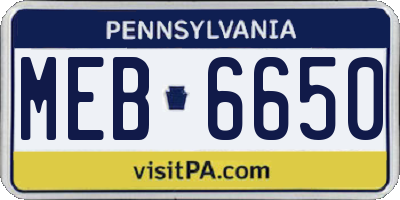 PA license plate MEB6650