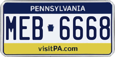 PA license plate MEB6668