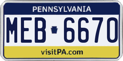 PA license plate MEB6670