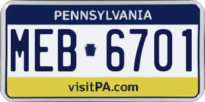 PA license plate MEB6701