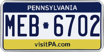 PA license plate MEB6702