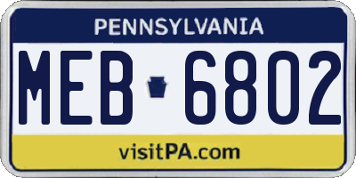 PA license plate MEB6802
