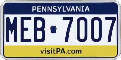 PA license plate MEB7007
