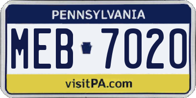 PA license plate MEB7020