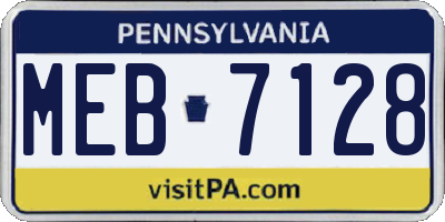 PA license plate MEB7128