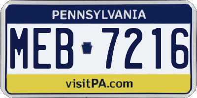 PA license plate MEB7216