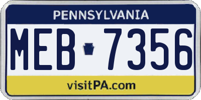 PA license plate MEB7356