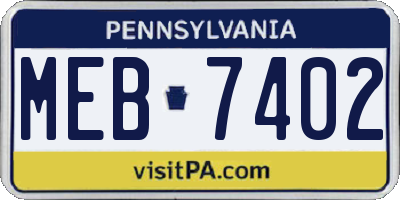 PA license plate MEB7402