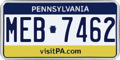 PA license plate MEB7462