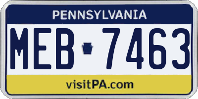 PA license plate MEB7463