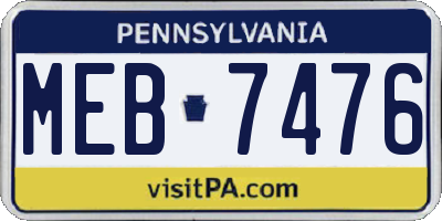PA license plate MEB7476