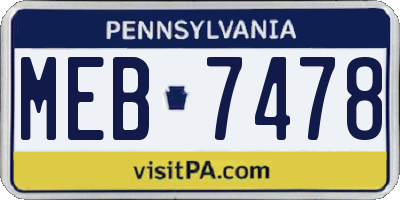 PA license plate MEB7478