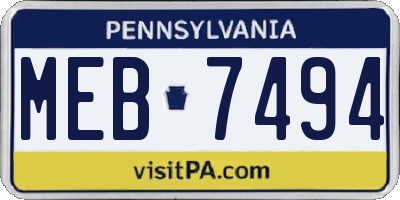 PA license plate MEB7494