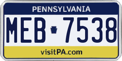 PA license plate MEB7538