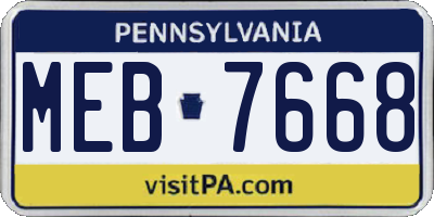 PA license plate MEB7668