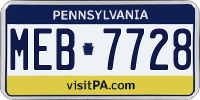 PA license plate MEB7728