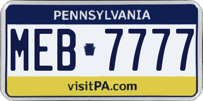 PA license plate MEB7777
