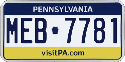 PA license plate MEB7781