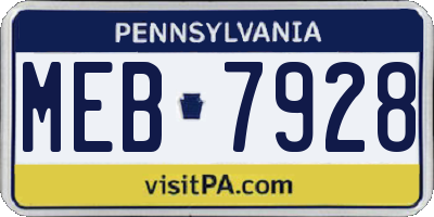 PA license plate MEB7928