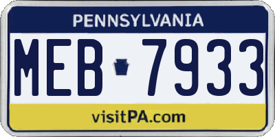 PA license plate MEB7933