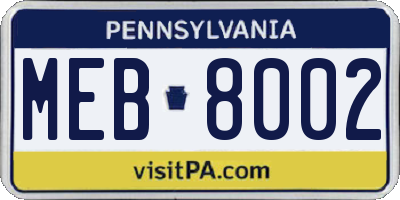 PA license plate MEB8002