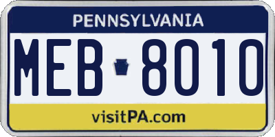 PA license plate MEB8010