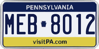 PA license plate MEB8012