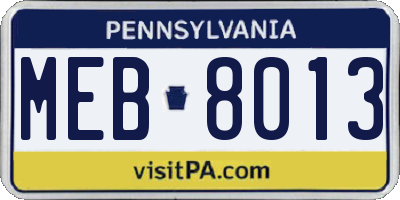 PA license plate MEB8013