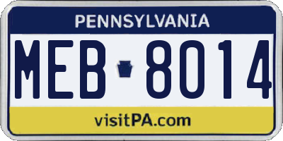 PA license plate MEB8014