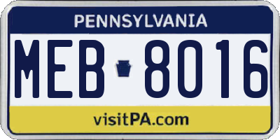 PA license plate MEB8016