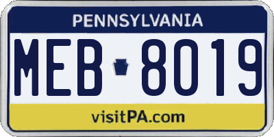 PA license plate MEB8019