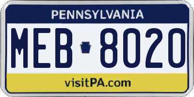 PA license plate MEB8020