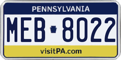 PA license plate MEB8022