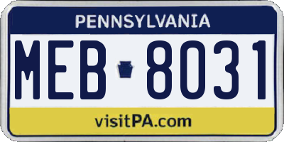 PA license plate MEB8031