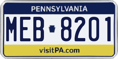 PA license plate MEB8201